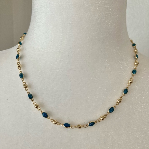 Yellow Gold Plated With Blue Stone Necklace Brand New - Picture 4 of 9